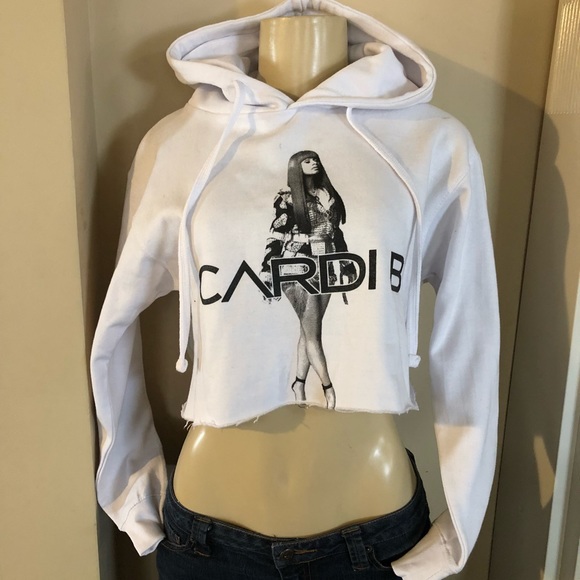 Women Cardi B White Crop Hoodie - Picture 4 of 6